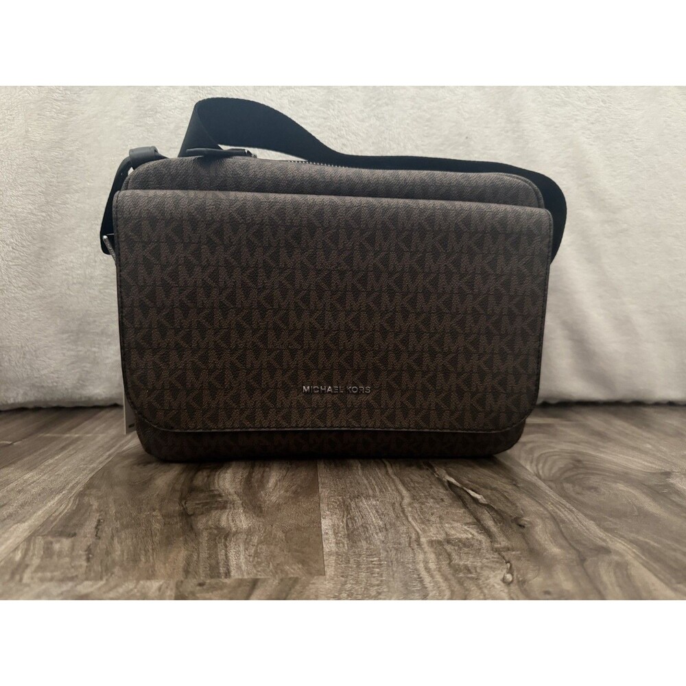 Michael Kors Men's Cooper Brown/Black Logo Flap Camera Crossbody Messenger Bag